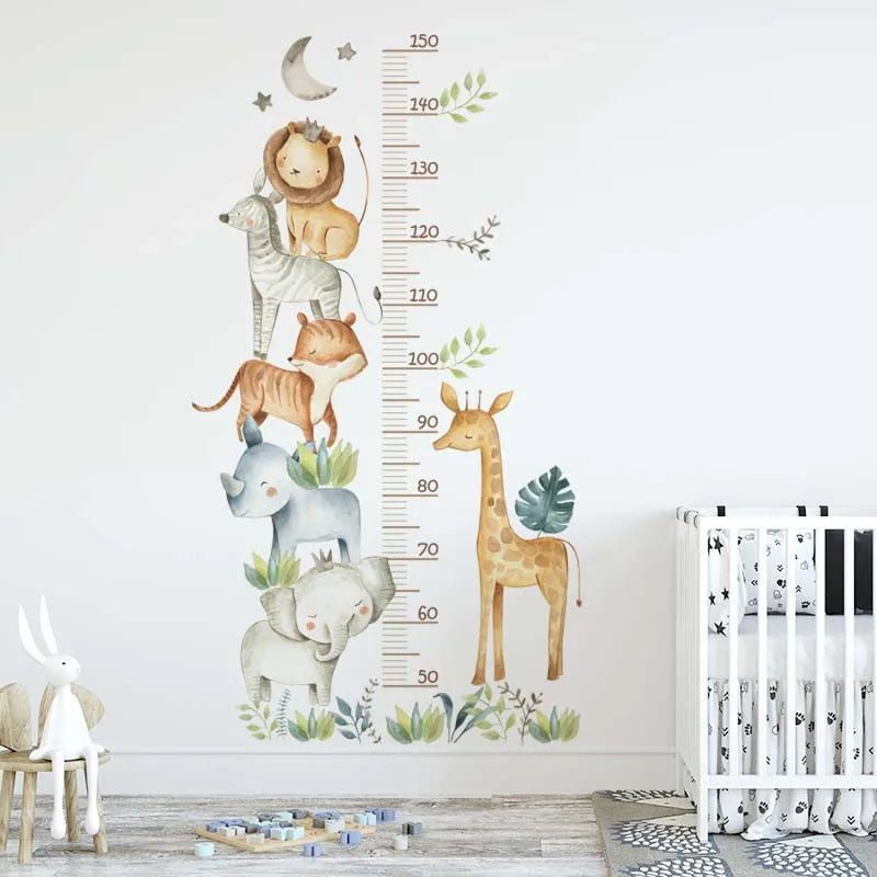 Cartoon Animal Height Chart Wall Stickers - Kids Growth Ruler 3-Piece Set