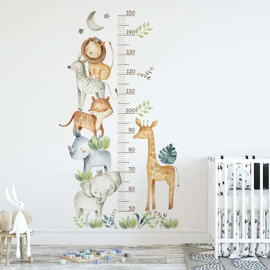 Cartoon Animal Height Chart Wall Stickers - Kids Growth Ruler 3-Piece Set