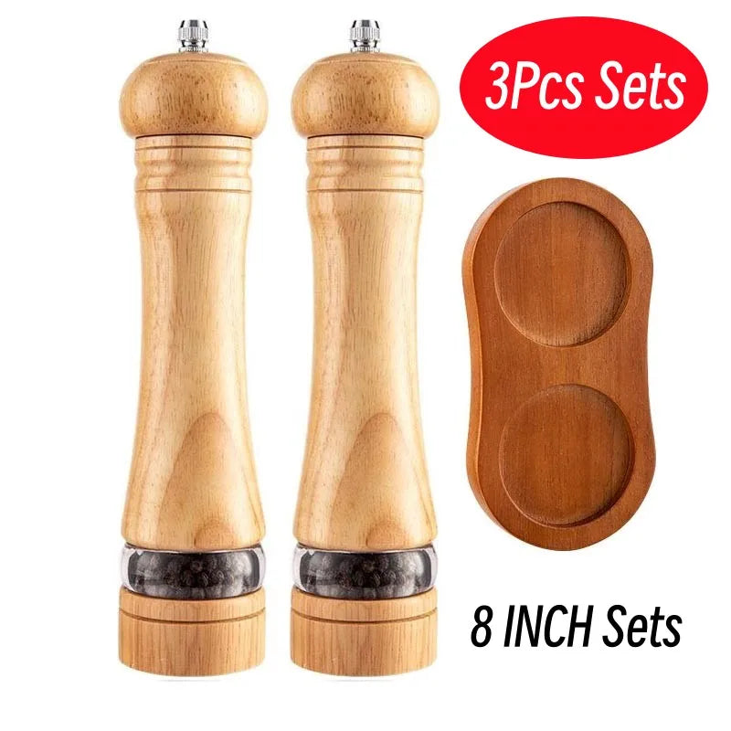 8-Inch Wooden Pepper Grinder - Adjustable Ceramic Mill for Fresh Ground Salt & Spices