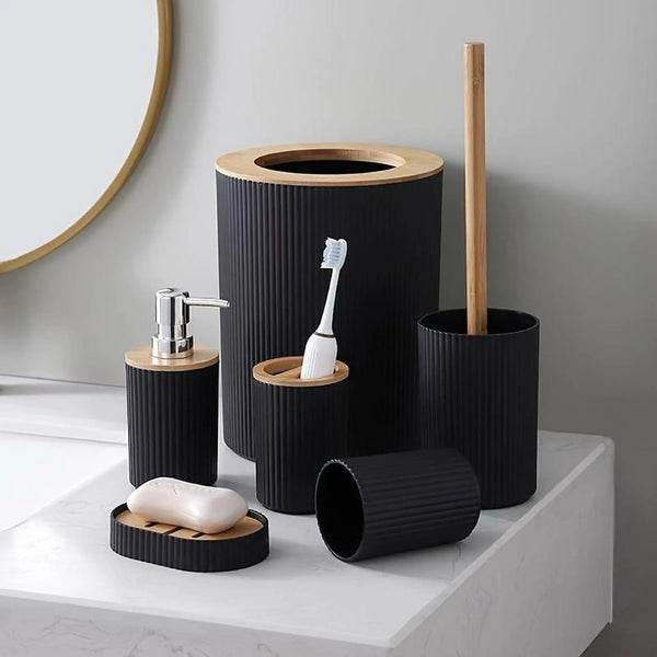 Modern Bathroom Essentials Set - 6-Piece Accessories Including Toothbrush Holder, Waste Bin & Soap Dispenser