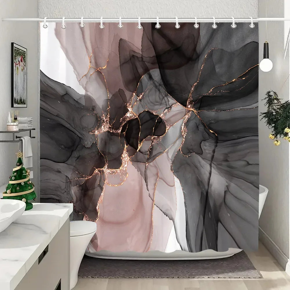 Luxury Blue Gold Marble Shower Curtain - Waterproof Polyester Bathroom Decor (Multiple Sizes)