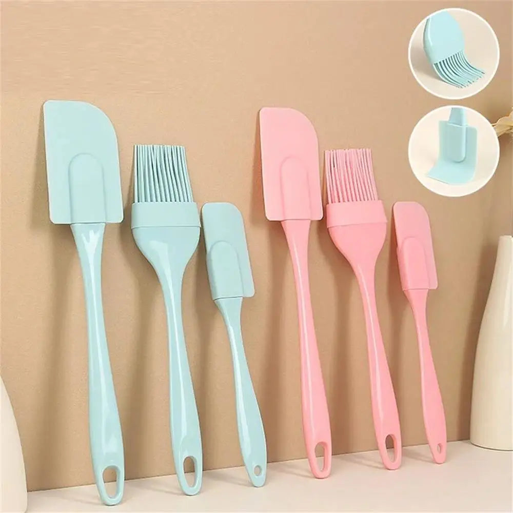 3-Piece Silicone Baking Spatula Set - Non-Stick Cream Scraper & Oil Brush with PP Handle