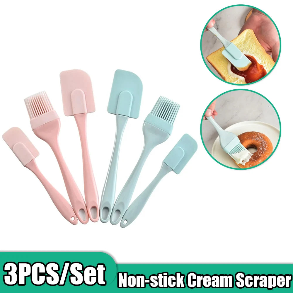 3-Piece Silicone Baking Spatula Set - Non-Stick Cream Scraper & Oil Brush with PP Handle