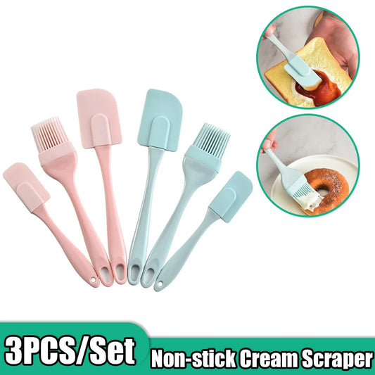 3-Piece Silicone Baking Spatula Set - Non-Stick Cream Scraper & Oil Brush with PP Handle