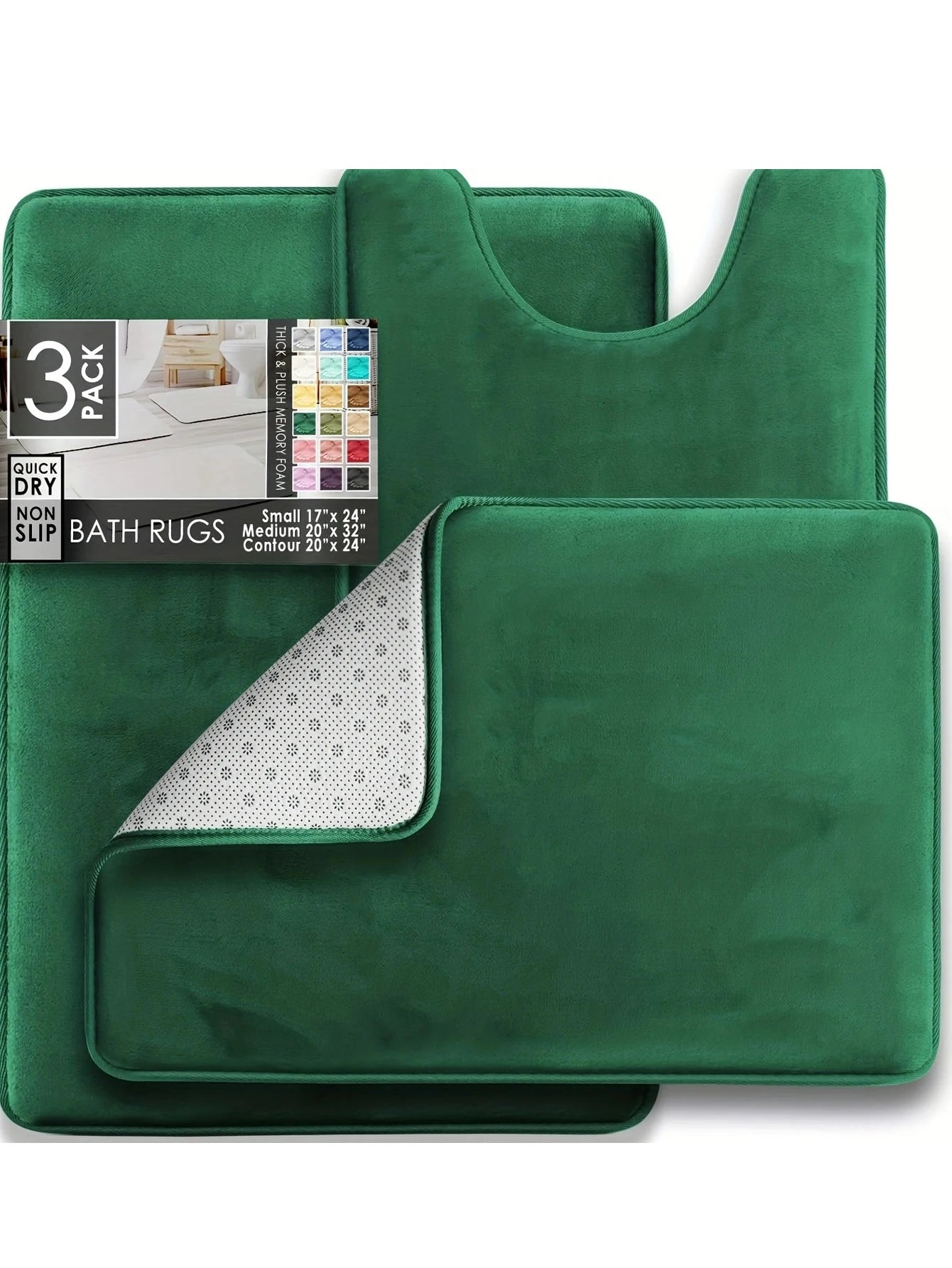 3-Piece Velvet Memory Foam Bathroom Rug Set - Ultra-Soft Non-Slip Bath Mats for Complete Coverage