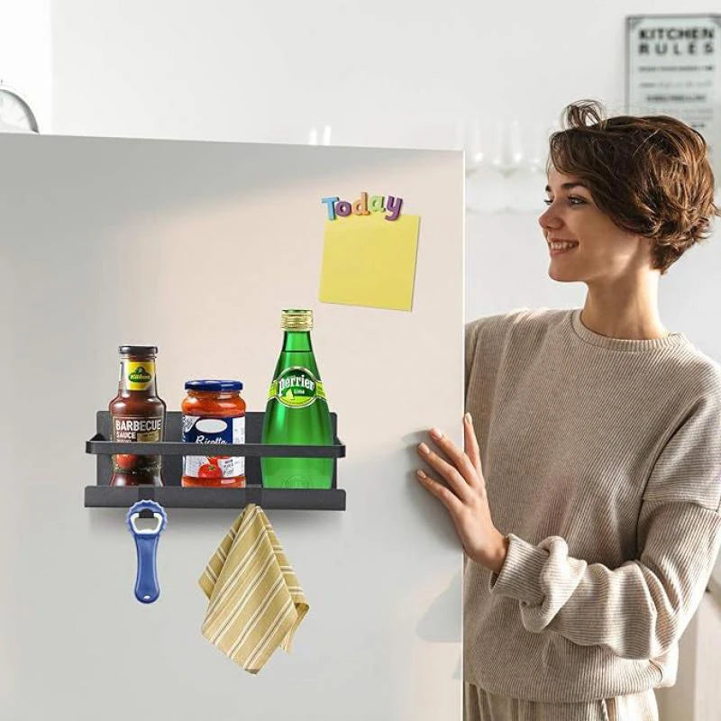 Magnetic Spice Rack Organizer - Space-Saving Fridge Storage Shelf for Kitchen