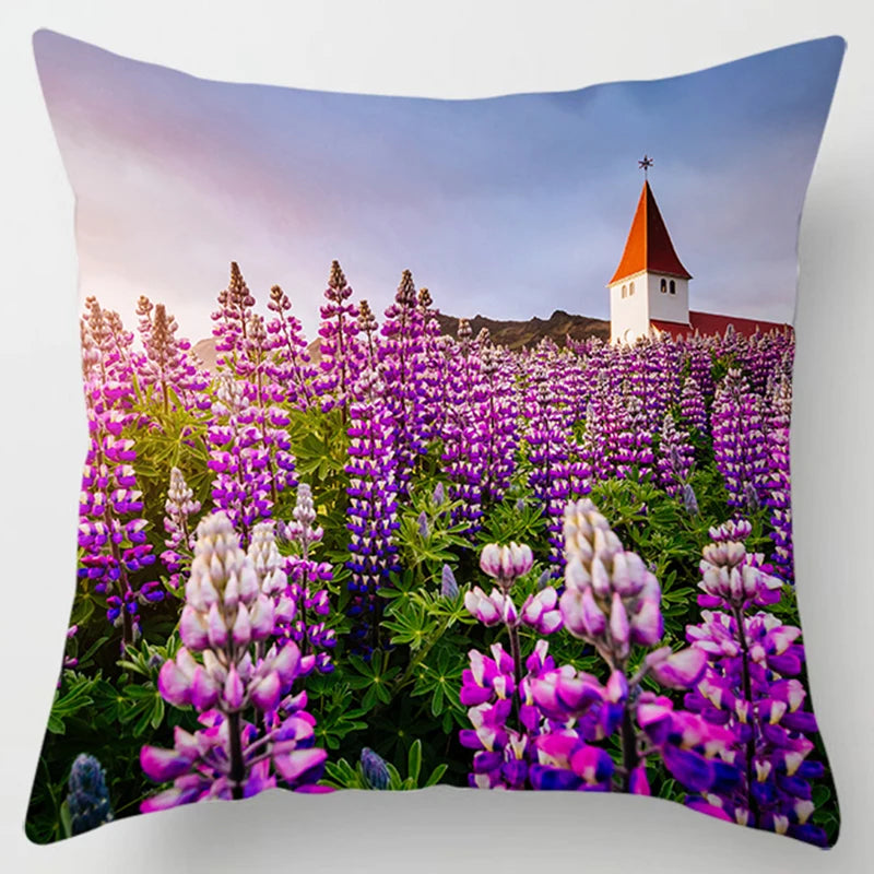 Lavender Pattern Throw Pillow Cover - Decorative Sofa Cushion Case for Living Room & Bedroom