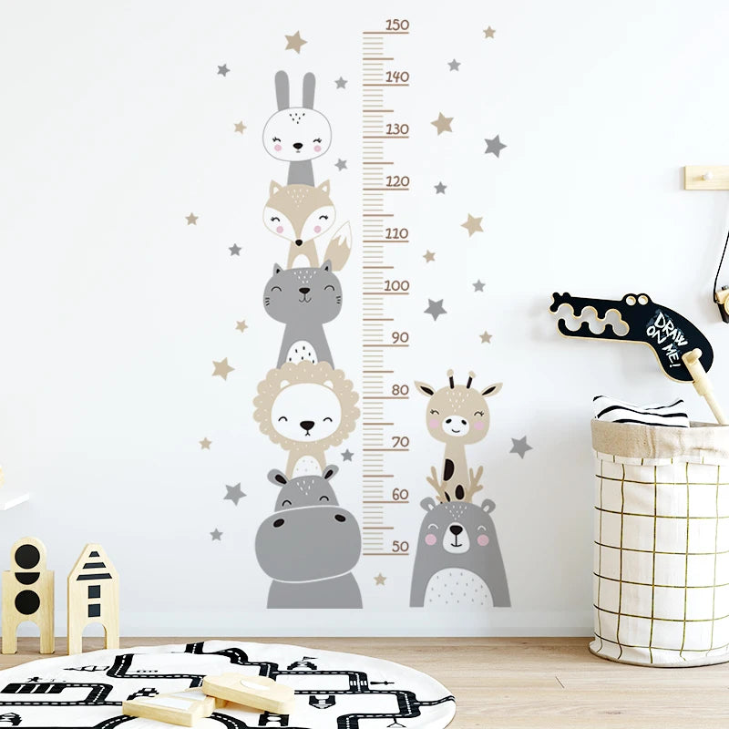 Cartoon Animal Height Chart Wall Stickers - Kids Growth Ruler 3-Piece Set