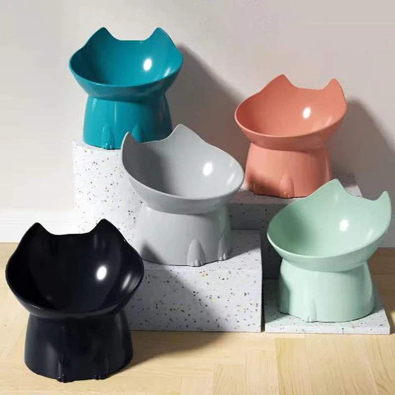 Elevated Cat-Shaped Pet Feeding Bowl – Raised Food & Water Dish for Cats