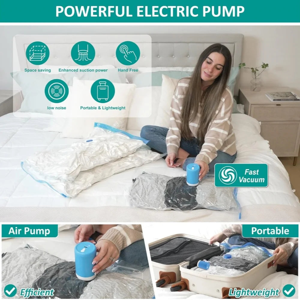 Vacuum Storage Bags with Electric Pump - Increase Storage Space by 80%