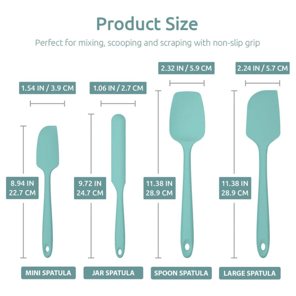 Silicone Spatula Set 4-Piece - Heat Resistant Kitchen Utensils with Non-Slip Handles