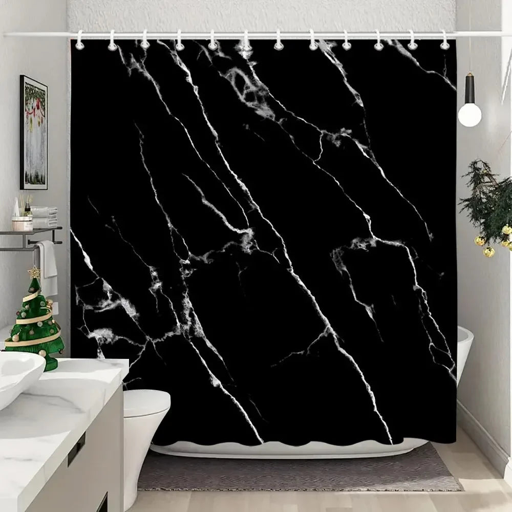 Luxury Blue Gold Marble Shower Curtain - Waterproof Polyester Bathroom Decor (Multiple Sizes)
