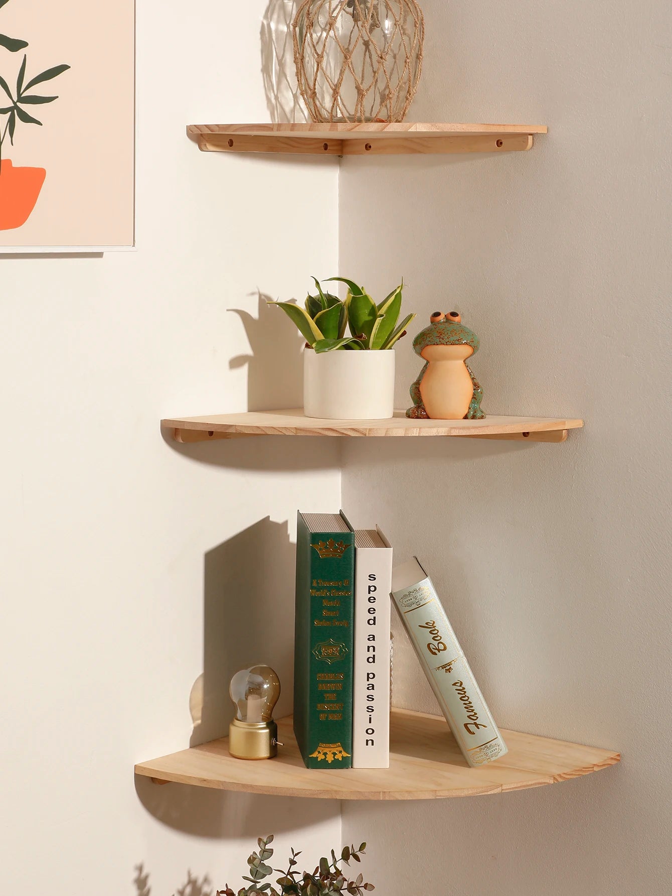 3-Tier Wooden Corner Floating Shelf