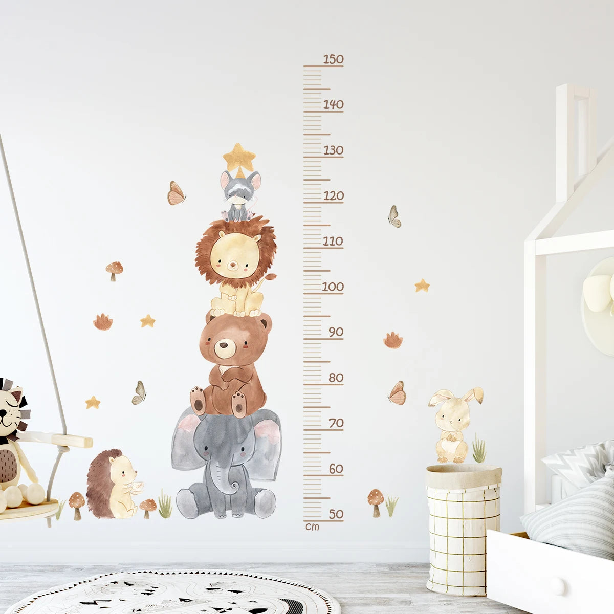 Cartoon Animal Height Chart Wall Stickers - Kids Growth Ruler 3-Piece Set
