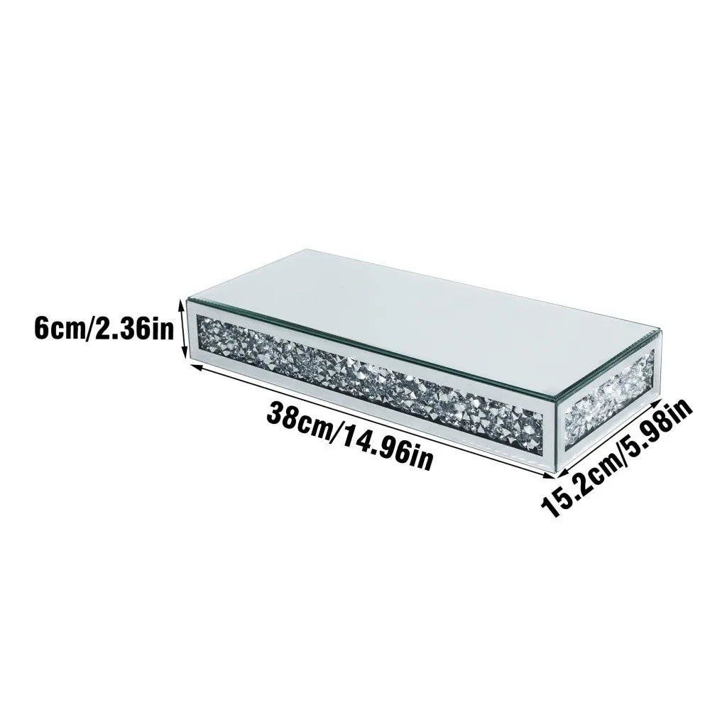 Luxury Mirrored Wall Shelf - Crushed Diamond Floating Display Rack (38x15cm)