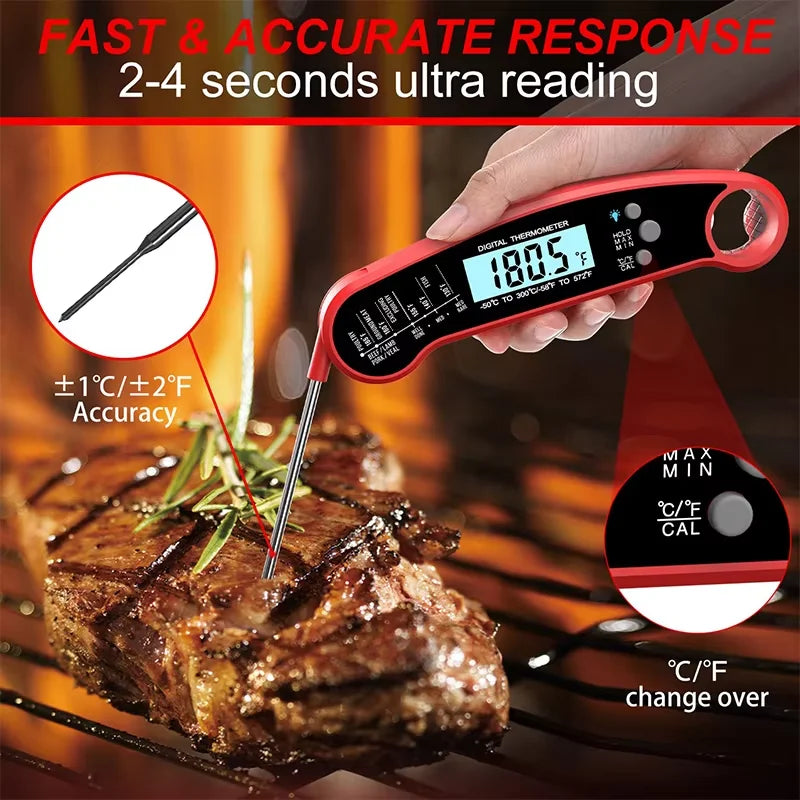 Instant Read Digital Meat Thermometer - Perfect BBQ & Cooking Results