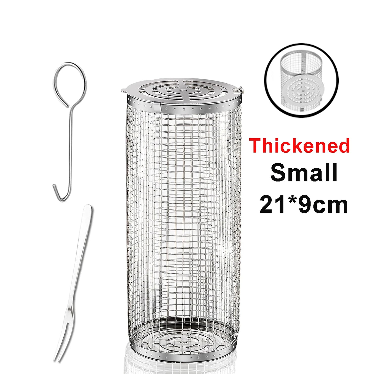 Stainless Steel Rolling BBQ Grill Basket for Vegetables, Shrimp & More