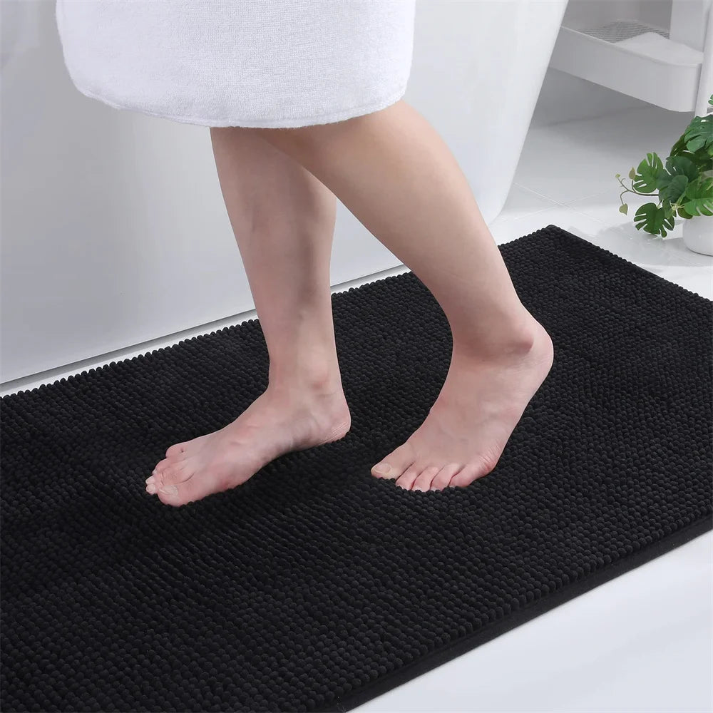 Ultra-Soft Chenille Bathroom Rug - Non-Slip Memory Foam Bath Mat with Anti-Slip Backing