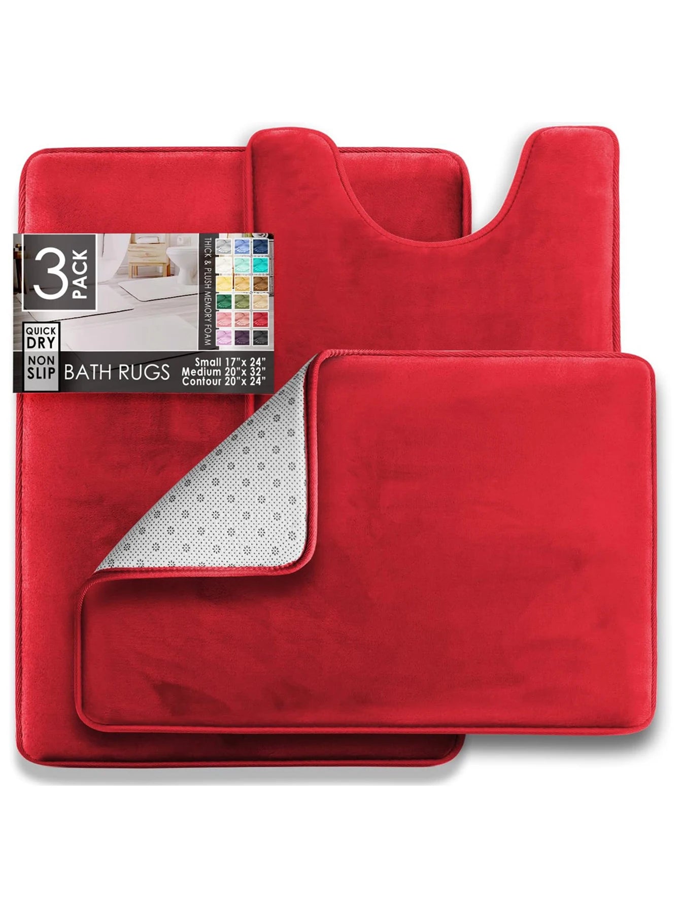 3-Piece Velvet Memory Foam Bathroom Rug Set - Ultra-Soft Non-Slip Bath Mats for Complete Coverage