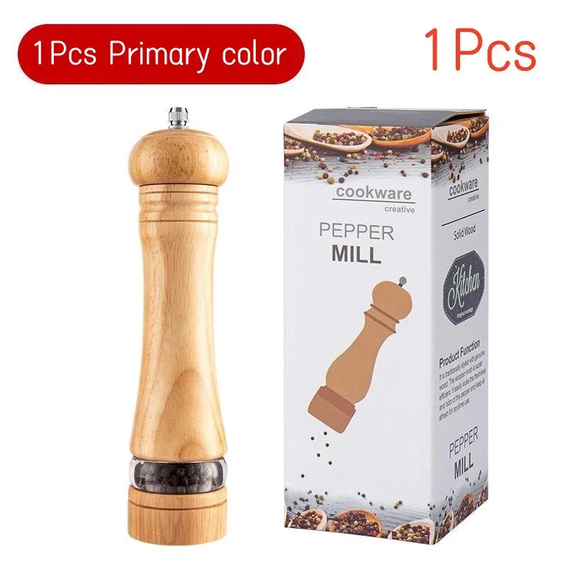 8-Inch Wooden Pepper Grinder - Adjustable Ceramic Mill for Fresh Ground Salt & Spices