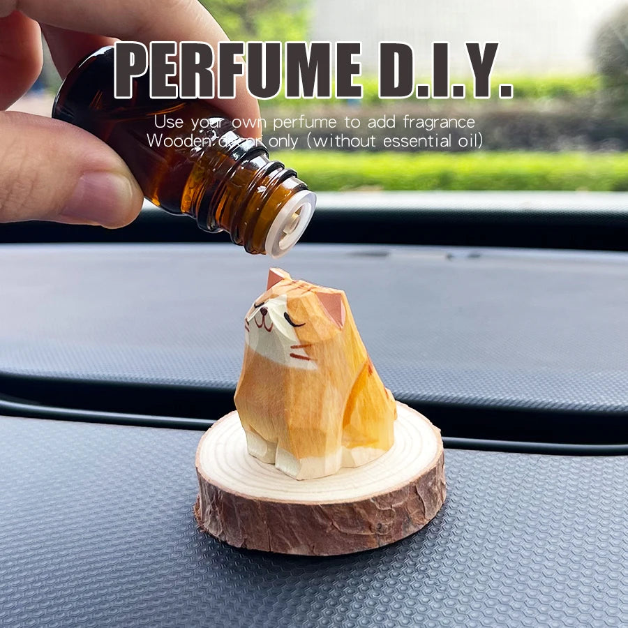 DIY Wooden Aroma Diffuser - Cute Cat & Dog Car Ornaments for Dashboard & Home Decor