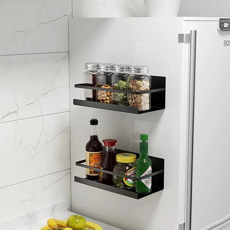 Magnetic Spice Rack Organizer - Space-Saving Fridge Storage Shelf for Kitchen