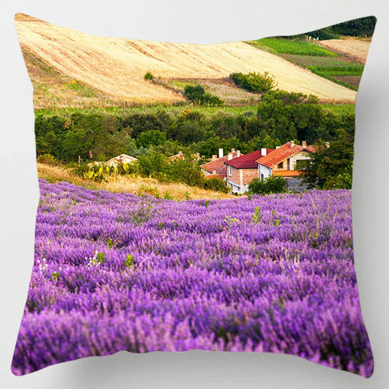 Lavender Pattern Throw Pillow Cover - Decorative Sofa Cushion Case for Living Room & Bedroom