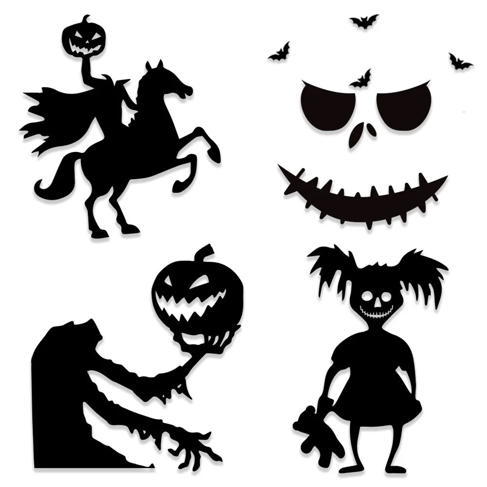 Halloween Window Clings & Door Stickers - Spooky Skeleton, Pumpkin & Witch Decor Set