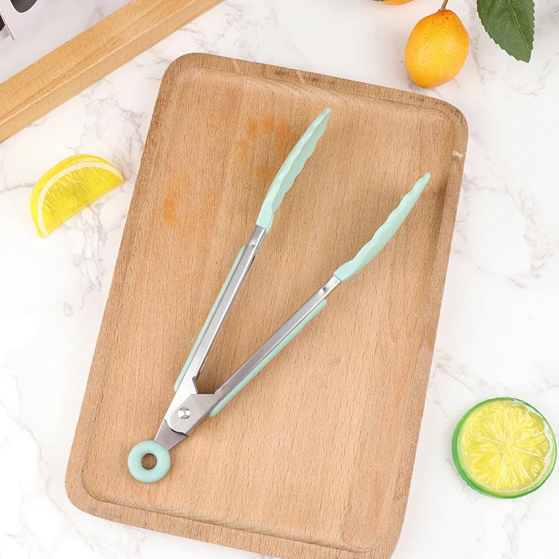 Silicone BBQ Grilling Tongs - Non-Stick Kitchen Tongs with Stainless Steel for Cooking & Serving