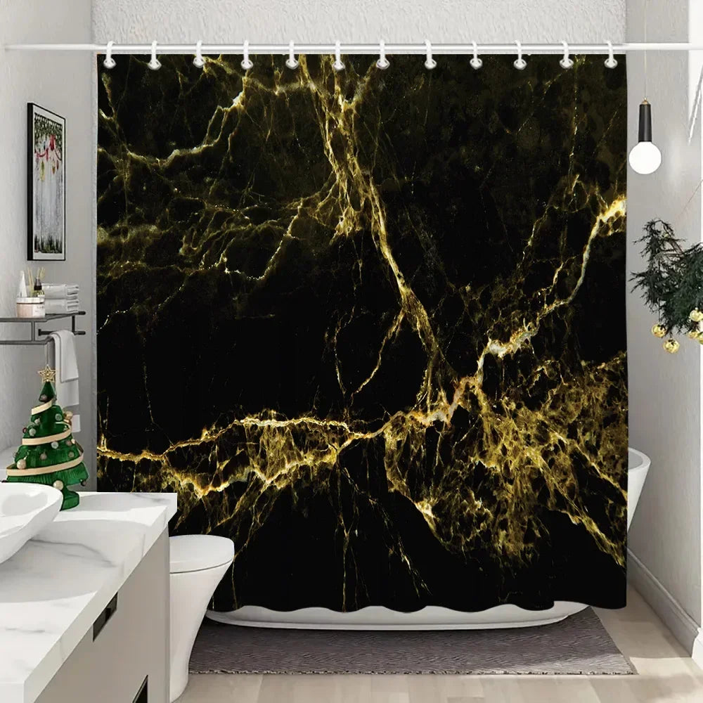 Luxury Blue Gold Marble Shower Curtain - Waterproof Polyester Bathroom Decor (Multiple Sizes)