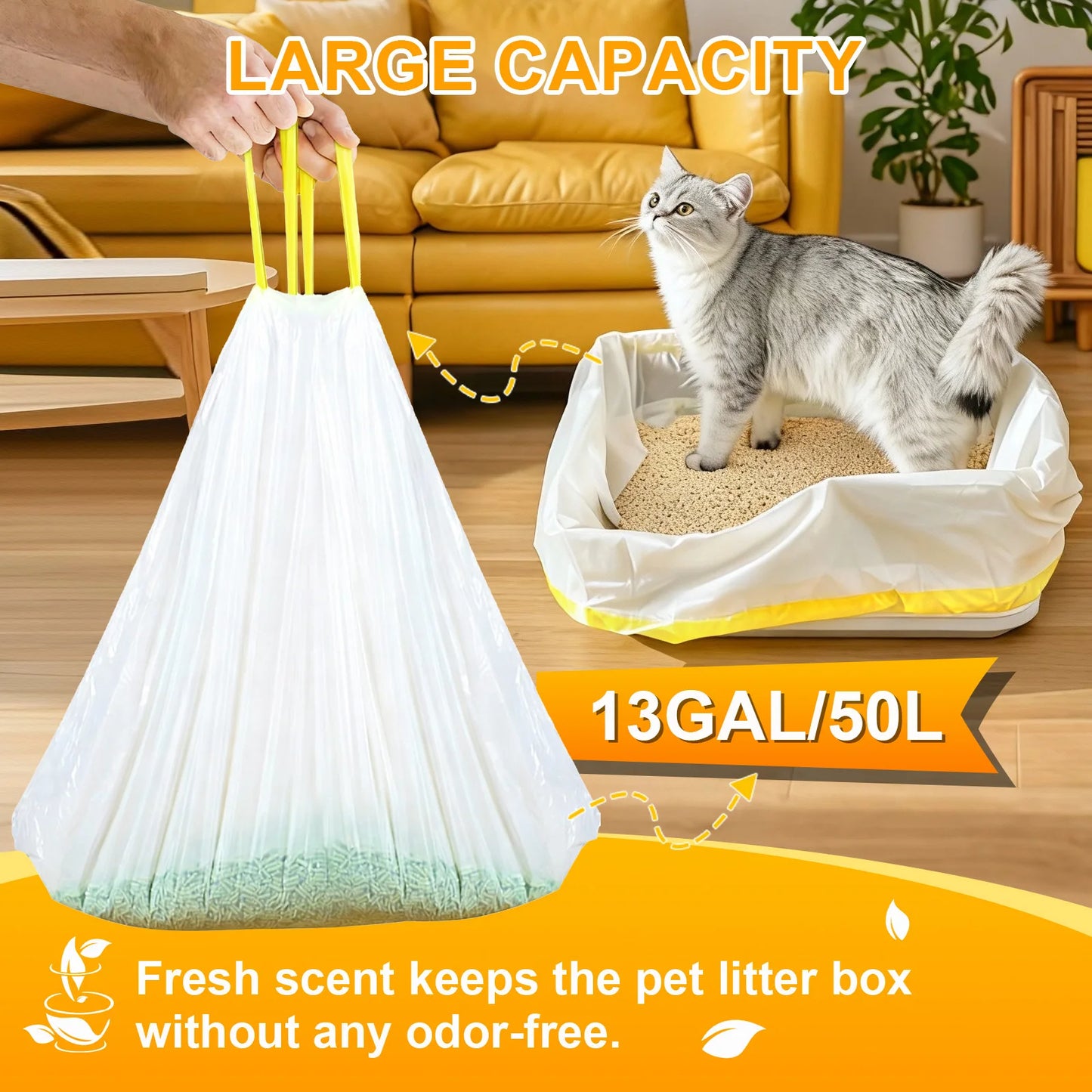 Heavy Duty Drawstring Trash Bags - 13 Gallon Kitchen Waste Bags