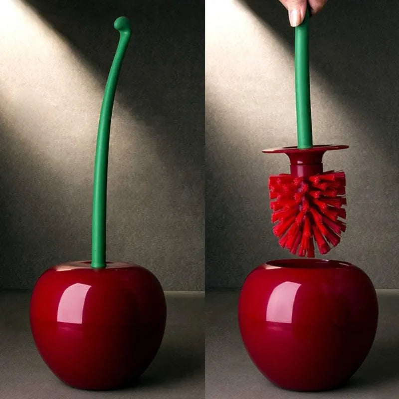 Cherry Toilet Brush & Holder Set - Cute Long Handle Bathroom Decor