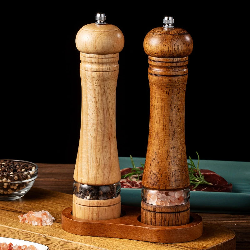 8-Inch Wooden Pepper Grinder - Adjustable Ceramic Mill for Fresh Ground Salt & Spices