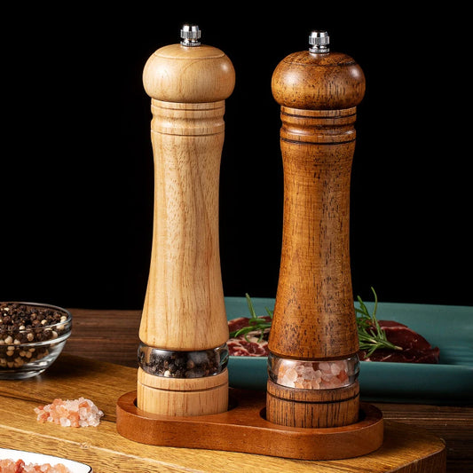 8-Inch Wooden Pepper Grinder - Adjustable Ceramic Mill for Fresh Ground Salt & Spices