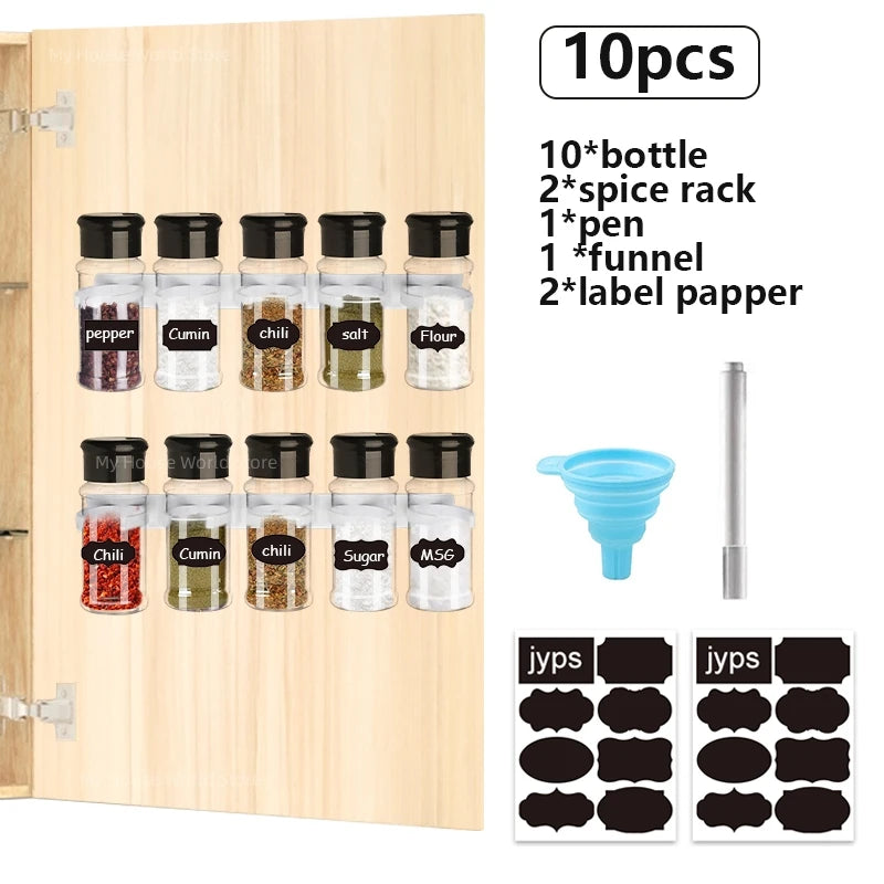 Clear Plastic Spice Jar Set with Rack — 5, 10, 15 & 20 Piece Seasoning Organizer for Kitchen & BBQ
