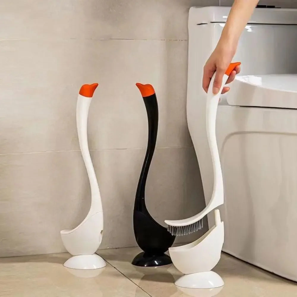 Swan-Shaped Toilet Brush & Plunger Set - Elegant Long Handle Bathroom Cleaning Tool
