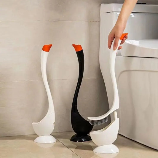 Swan-Shaped Toilet Brush & Plunger Set - Elegant Long Handle Bathroom Cleaning Tool