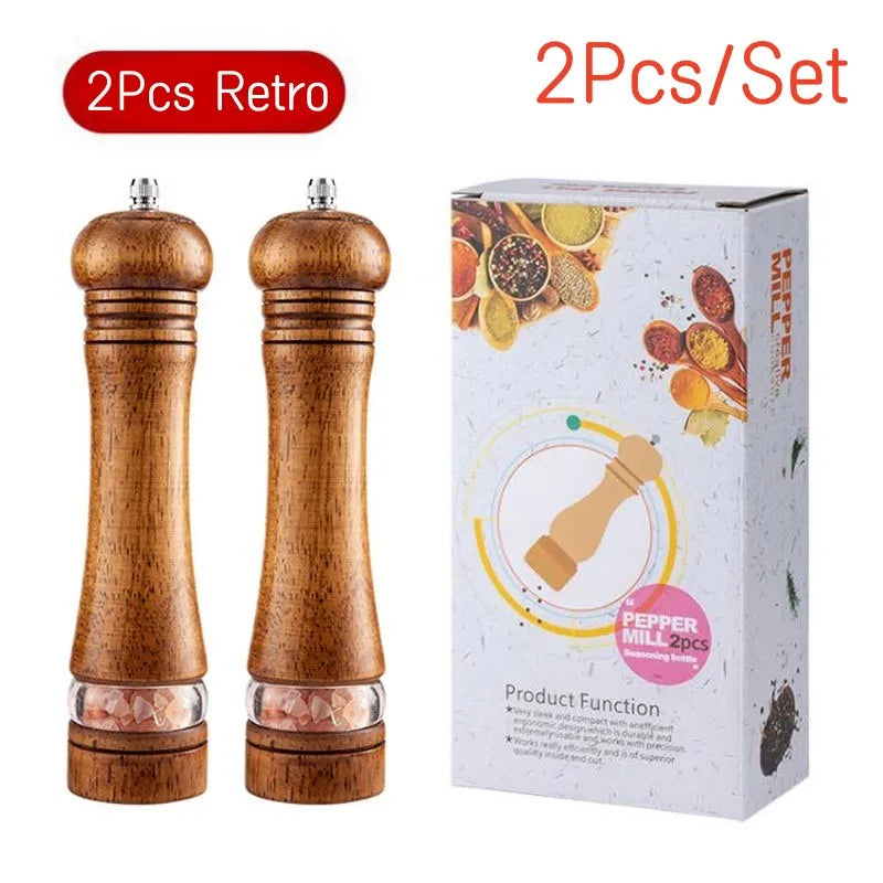 8-Inch Wooden Pepper Grinder - Adjustable Ceramic Mill for Fresh Ground Salt & Spices