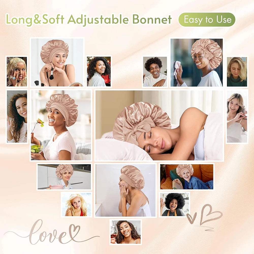 Satin Sleep Bonnet - Silk Hair Cap for Curly & Natural Hair