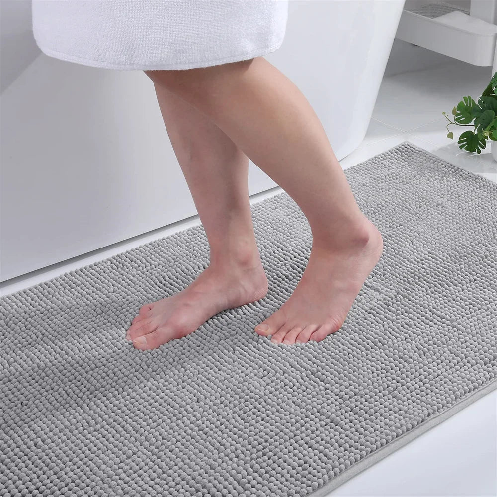 Ultra-Soft Chenille Bathroom Rug - Non-Slip Memory Foam Bath Mat with Anti-Slip Backing