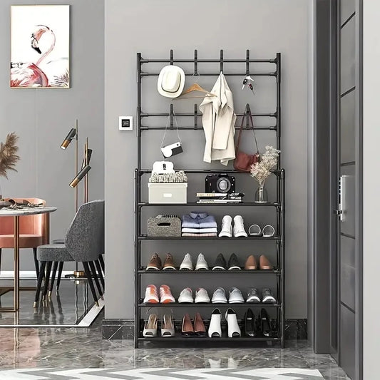 Industrial Entryway Hall Tree with Shoe Storage Bench, Coat Rack & Hanging Organizer