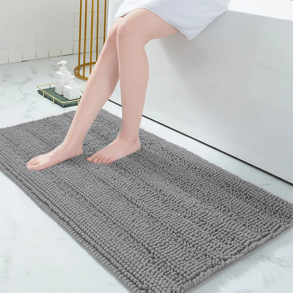 Ultra-Soft Chenille Bathroom Rug - Non-Slip Memory Foam Bath Mat with Anti-Slip Backing