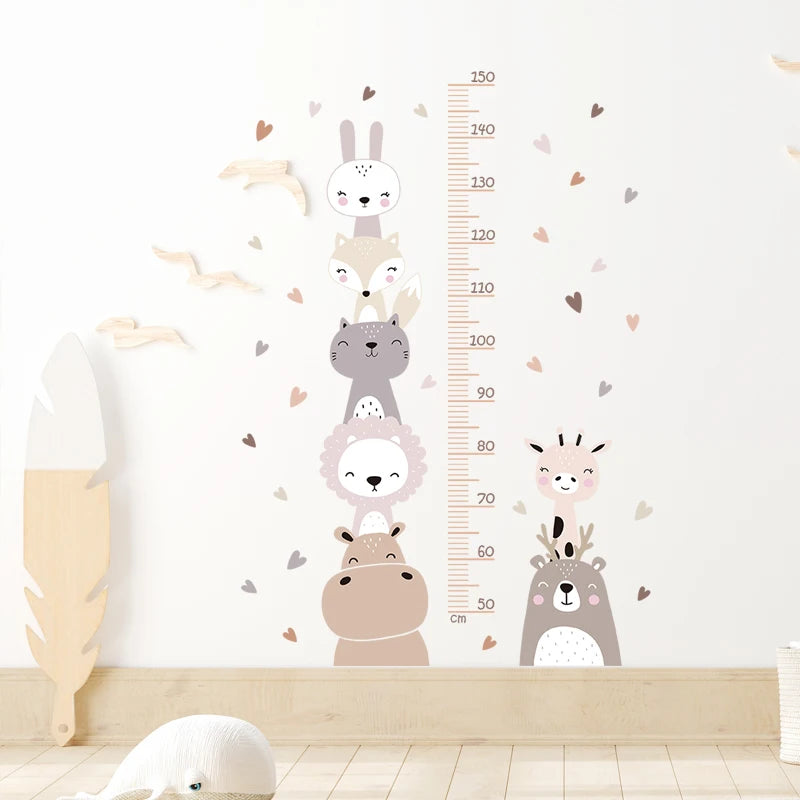 Cartoon Animal Height Chart Wall Stickers - Kids Growth Ruler 3-Piece Set