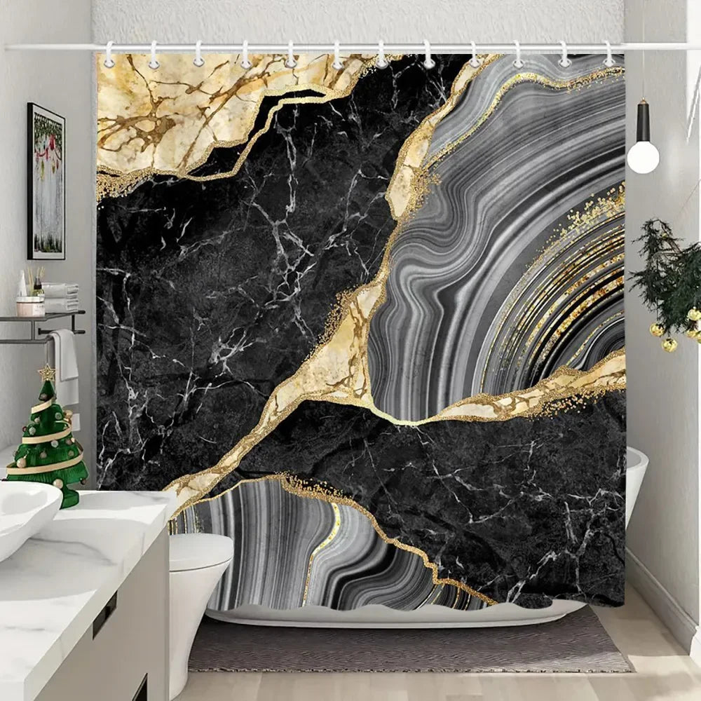 Luxury Blue Gold Marble Shower Curtain - Waterproof Polyester Bathroom Decor (Multiple Sizes)