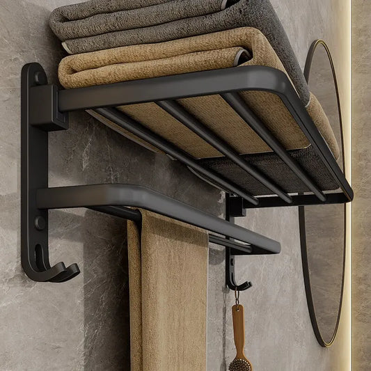Matte Black Double Towel Rack with Folding Bars