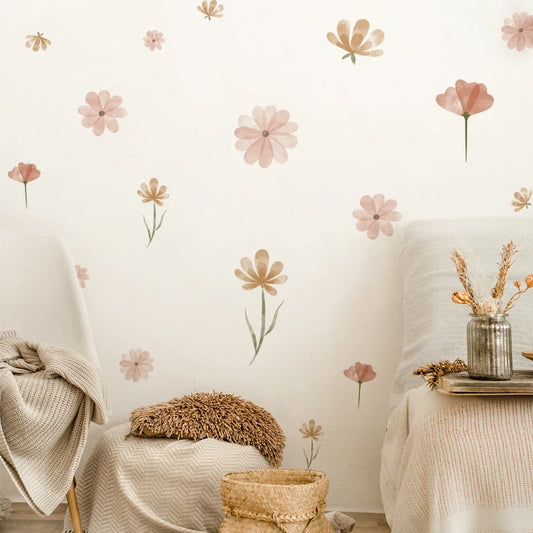 Boho Watercolor Flower Wall Stickers - Removable Peel & Stick Decals for Bedroom & Nursery