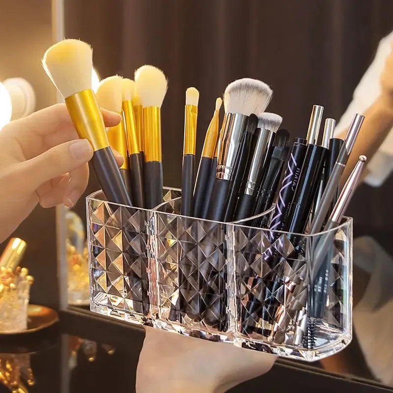 Diamond Pattern Mirror Storage Box - Bathroom Cosmetics & Lipstick Organizer