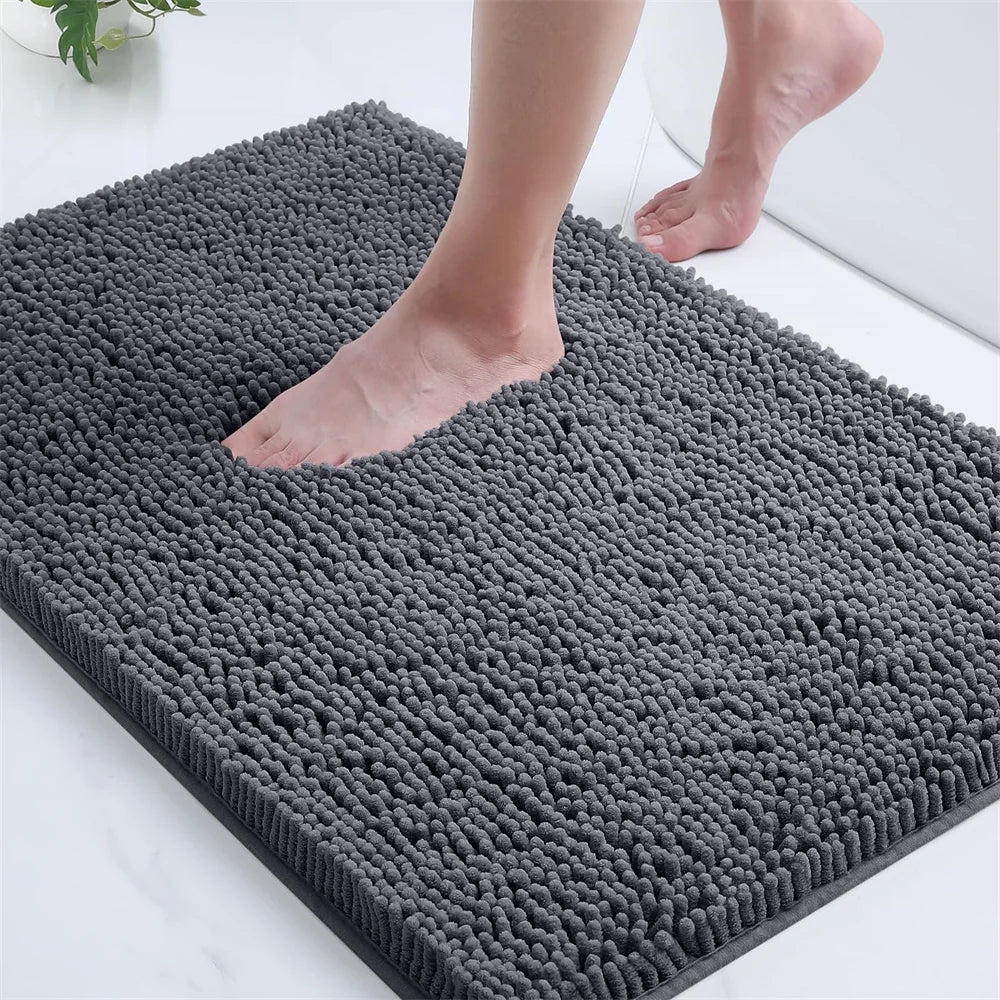 Ultra-Soft Chenille Bathroom Rug - Non-Slip Memory Foam Bath Mat with Anti-Slip Backing