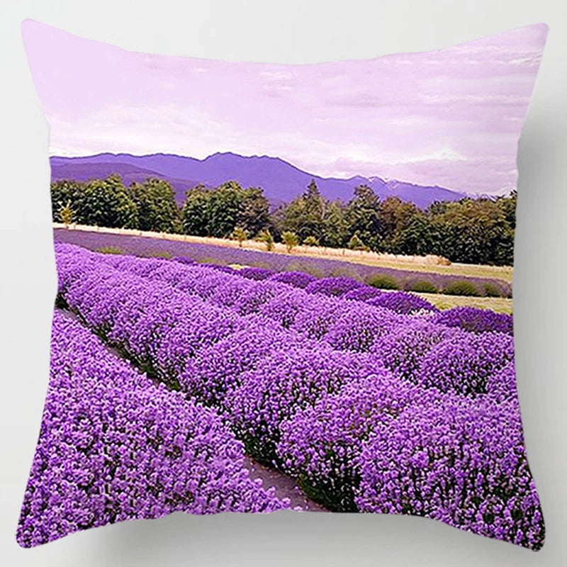 Lavender Pattern Throw Pillow Cover - Decorative Sofa Cushion Case for Living Room & Bedroom