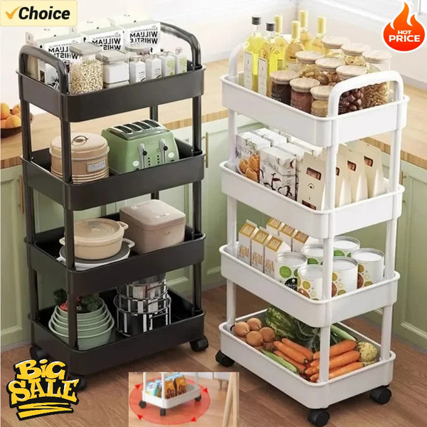 Multi-Functional Kitchen Storage Shelf - Mobile Trolley with Multi-Layer Rack for Snacks & Produce